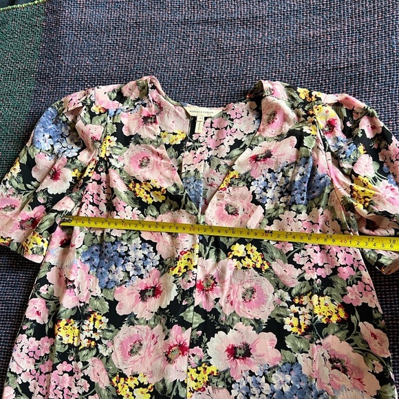 Rebecca Taylor Floral 100% Silk Short Sleeved Blouse - Size 4 - Picture 3 of 7